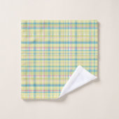 Gelbe und blaue Karierte Monogramm Badhandtuch Set (Waschlappen)