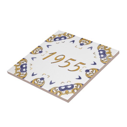 Gelbe und blaue kleine Hausnummer Fliese (Seite)