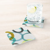 Gelbe und blaue Kreise miteinander schließen Glasuntersetzer (Schrägansicht)