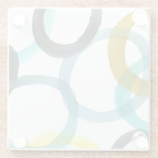 Gelbe und blaue Kreise miteinander schließen Glasuntersetzer (Rückseite)