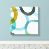 Gelbe und blaue Kreise miteinander schließen Leinwanddruck (Insitu (Holzboden))