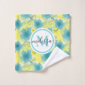 gelbe und blaue Monogramm-Blüte Badhandtuch Set (Waschlappen)