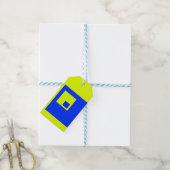 Gelbe und blaue Quadrate Geschenkanhänger (Mit Garn)