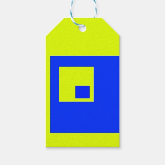 Gelbe und blaue Quadrate Geschenkanhänger (Vorderseite)