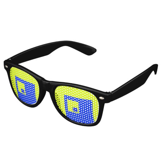 Gelbe und blaue Quadrate Partybrille (Schrägansicht)