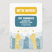 Gelbe und blaue Retro-Gebäude mit beweglicher Ankü Einladung (Vorderseite)