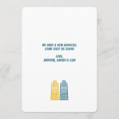 Gelbe und blaue Retro-Gebäude mit beweglicher Ankü Einladung (Rückseite)