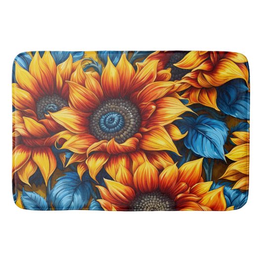 Gelbe und blaue Sonnenblumen Badematte (Vorderseite)