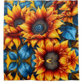 Gelbe und blaue Sonnenblumen Duschvorhang (Vorderseite)
