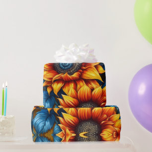 Gelbe und blaue Sonnenblumen Geschenkpapier