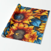 Gelbe und blaue Sonnenblumen Geschenkpapier (Ungerollt)