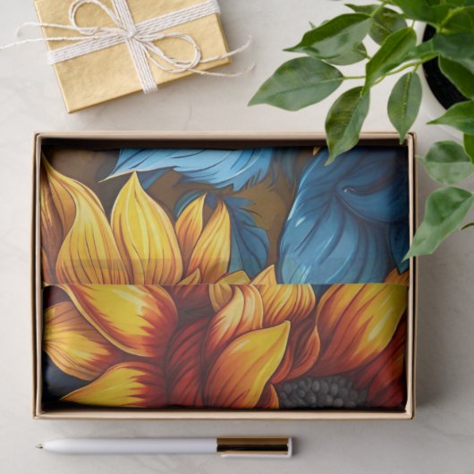 Gelbe und blaue Sonnenblumen Seidenpapier (Geschenk)