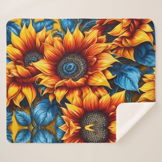 Gelbe und blaue Sonnenblumen Sherpadecke (Vorderseite (Horizontal))