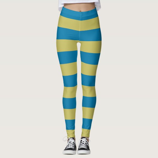 Gelbe und blaue Streifen Leggings (Vorderseite)