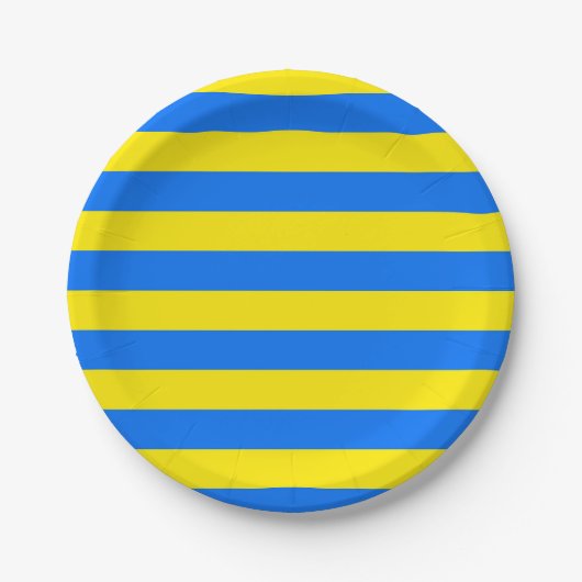 Gelbe und blaue Streifen Pappteller (Vorderseite)