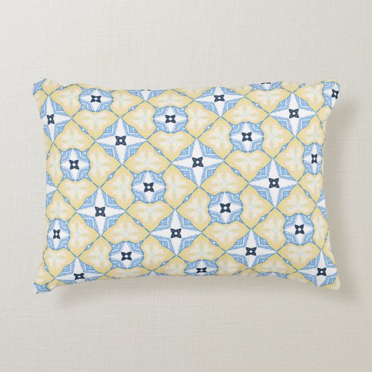 Gelbe und blaue Tile Dekokissen (Vorderseite)