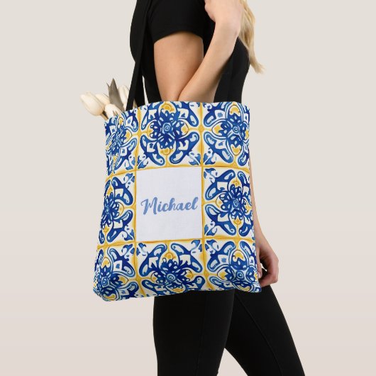 Gelbe und blaue Tile Sommerliche Reise Tasche (Von Nahem)