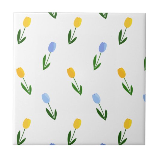 Gelbe und blaue Tulpenblumenmuster Fliese (Vorderseite)