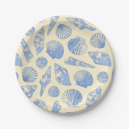 Gelbe und blaue Vintage Küstenseashells Pappteller