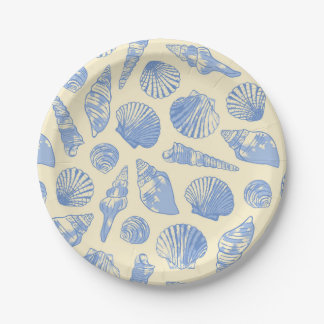 Gelbe und blaue Vintage Küstenseashells Pappteller