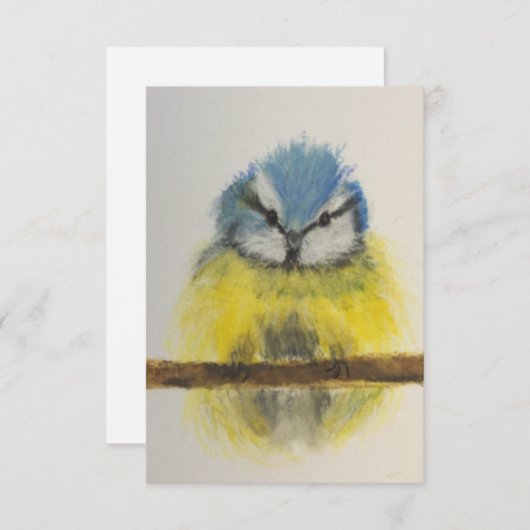 Gelbe und blaue Vogelnote mit Umschlag Dankeskarte (Vorne/Hinten)