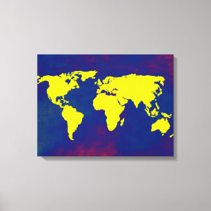 Gelbe und blaue Weltkarte Leinwanddruck