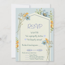 Gelbe und blaue Wildblumen Geometrische RSVP-Karte Einladung