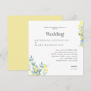 Gelbe und blaue Wildblumen Hochzeit Einladung