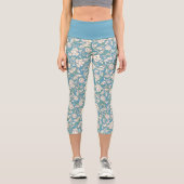 Gelbe und blaue wirbelnde Blume Capri Leggings (Vorderseite)