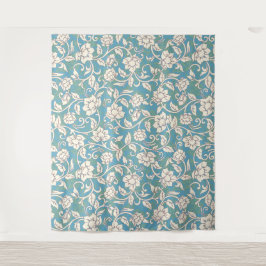 Gelbe und blaue wirbelnde Blume Wandteppich