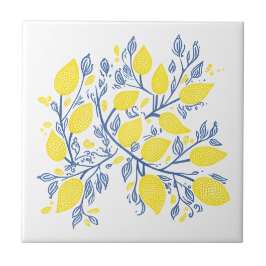 Gelbe und blaue Zitronenschale Fliese (Vorderseite)