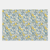 Gelbe und blaue Zweige und Blüten Geschenkpapier Set (Vorderseite 3)