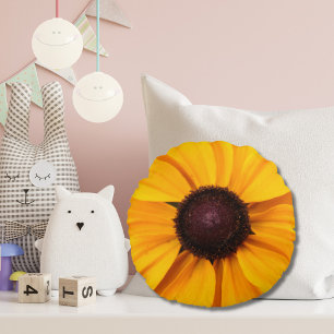 Gelbe und braune Blumenmuster Rundes Kissen