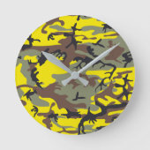 Gelbe und braune Camouflage, Militär, Armee Runde Wanduhr (Vorderseite)