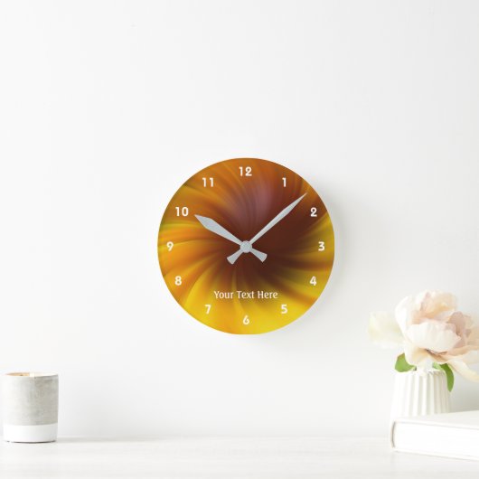 Gelbe und braune Wirbel Abstrakte Kunst Runde Wanduhr (Zuhause)