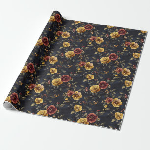 Gelbe und dunkelrosa Blume auf Navy Blue Geschenkpapier