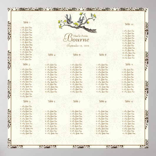 Gelbe und Elfenbein Vintage Liebesvögel Poster (Vorne)