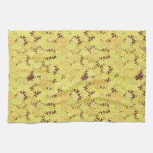 Gelbe und goldene Milchsorten auf Schokoladenbraun Geschirrtuch (Horizontal)