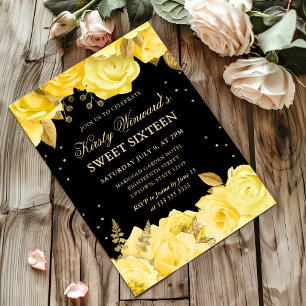 Gelbe und goldene Rosen Florale Sweet 16 Einladung