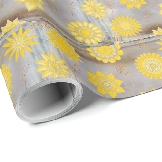 Gelbe und goldfarbene Blume Geschenkpapier (Rolleneckpunkt)