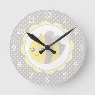Gelbe und graue Baby-Biene Runde Wanduhr