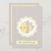 Gelbe und graue Babybeere Einladung (Vorne/Hinten)