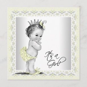 Gelbe und graue Babyparty für Mädchen Einladung
