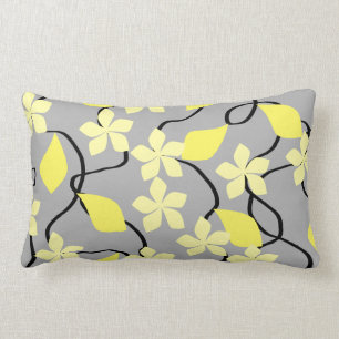 Gelbe und graue Blumen. Blumenmuster Lendenkissen