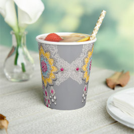 Gelbe und graue Blumenmuster AI-Kunst Pappbecher