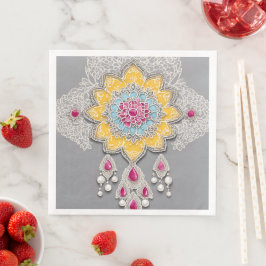 Gelbe und graue Blumenmuster Ai-Kunst Serviette