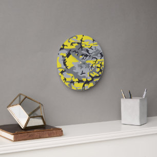 Gelbe und graue Camouflage, Militär, Armee Runde Wanduhr
