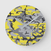 Gelbe und graue Camouflage, Militär, Armee Runde Wanduhr (Vorderseite)