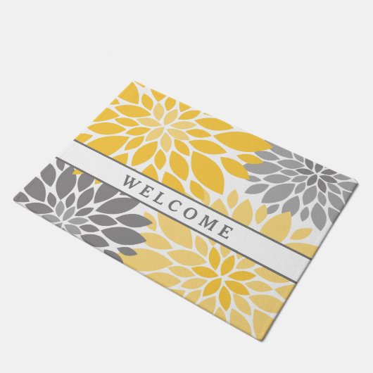 Gelbe und graue Chrysanthemen Blumenmuster Fußmatte (Schrägansicht)
