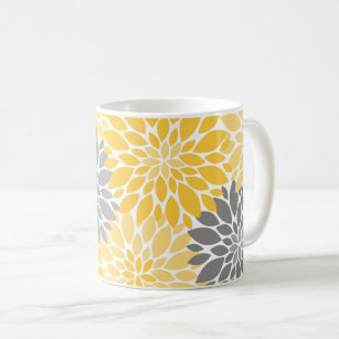 Gelbe und graue Chrysanthemen Blumenmuster Kaffeetasse